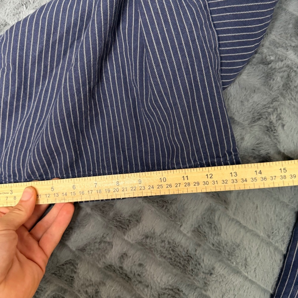 Aerie Navy White Pinstripe Wide Leg Pants Elastic Waist L Short Cotton Lyocell - Picture 5 of 9